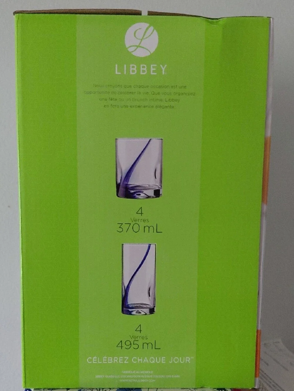 Libbey Blue Ribbon Glassware Set Tumbler Set with Blue Swirl Accent.